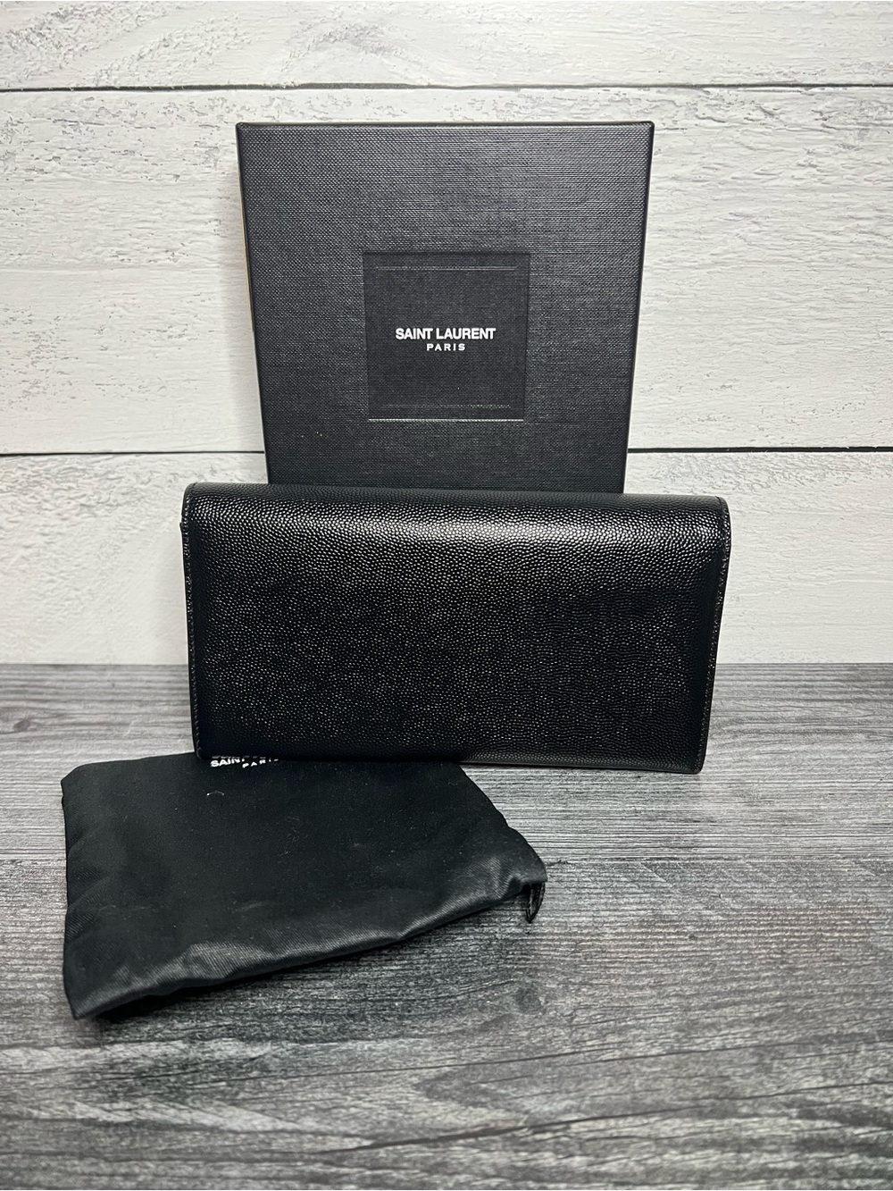 Authentic Saint Laurent Black Grain De Poudre Stud Marquage Wallet w/ COA - Picture 2 of 10